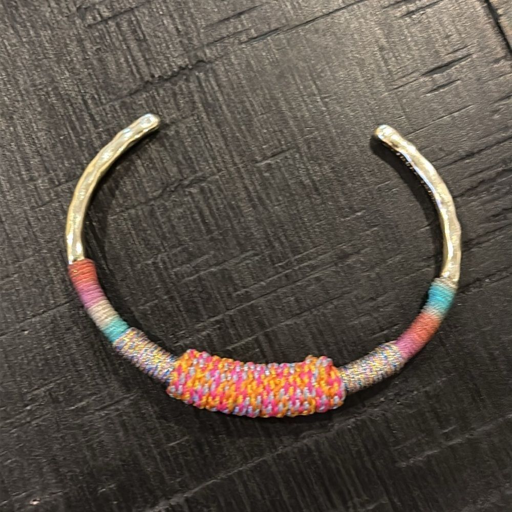 Kendra Scott Knit Threading Cuff Bracelet Multicolor Silver Tone Hammered